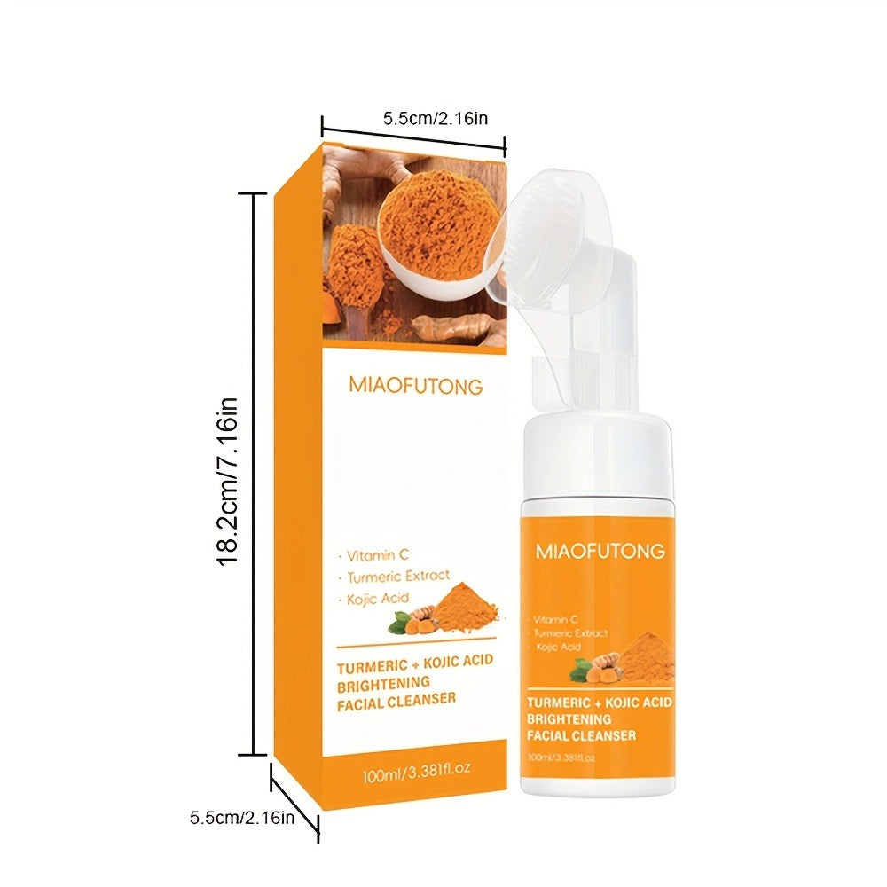 Turmeric Cleaning Kit, 3.38Oz Turmeric Facial Cleansing Foam + 3 Turmeric Soap Bars, Abundant Foam for Cleansing Skin, Brush Applicator Cleanser, Moisturizing And Nourishing, Mild And Non-Irritating