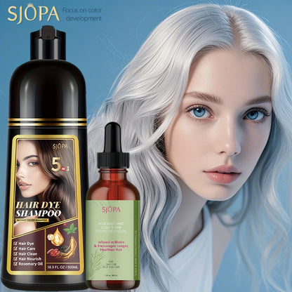 Hair Coloring Shampoo with Rosemary Hair Oil Gift Set — 5-in-1 Color & Care Formula, Moisturizing Glycerin, Gentle Non-Irritating, 16.91 oz Shampoo + Rosemary Oil, 12 Shades Available