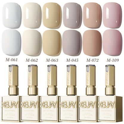 White Gel Nail Polish Set 6 Colors - Gentle White Collection Spring Summer Shades Milk Tea Cherry Blossom Pink Soak Off UV LED Gel Polish - Long Lasting Trendy Nail Art for Women