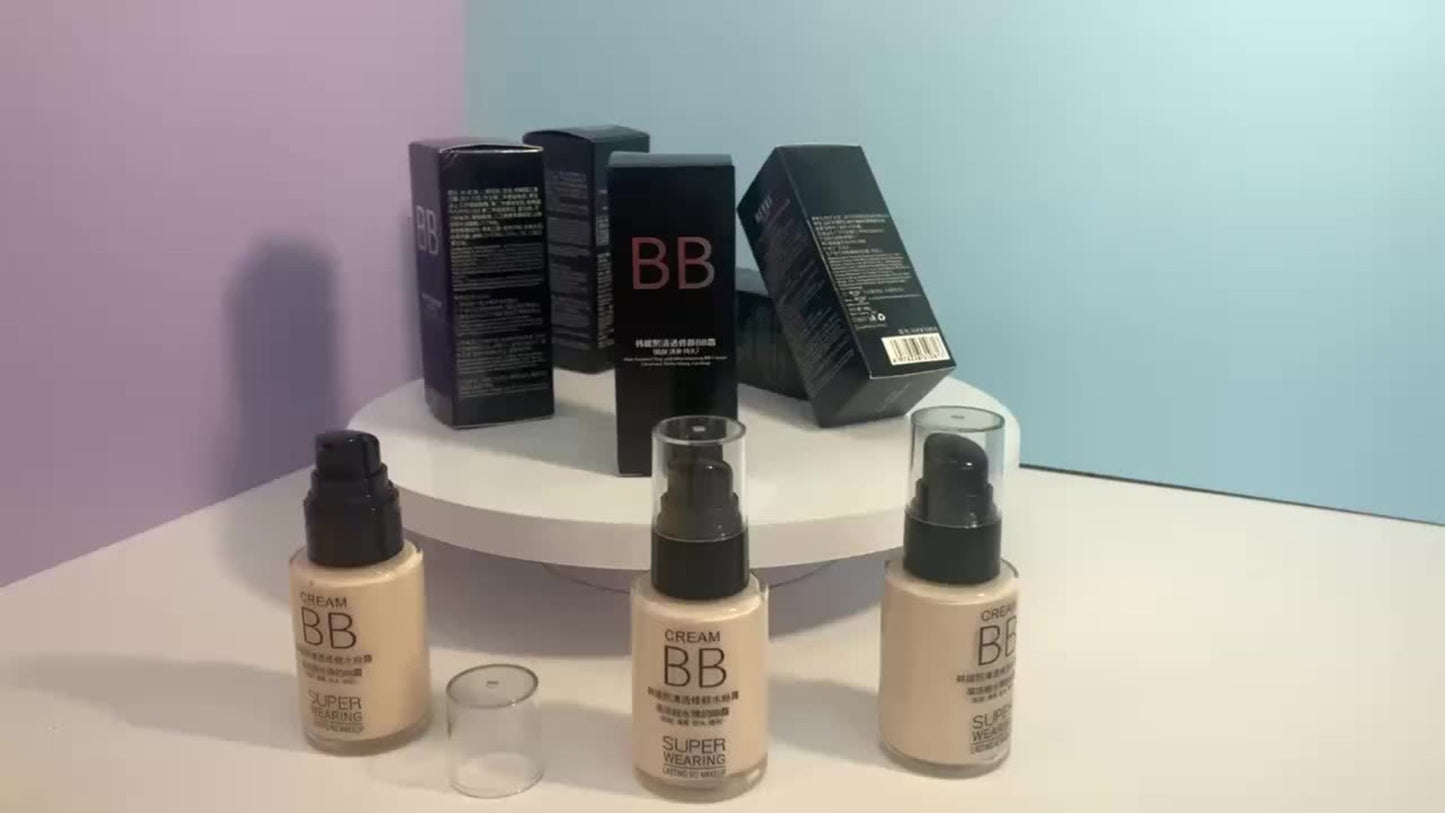 BB Cream Liquid Foundation Set 2Pcs with Makeup Sponge - Flawless Long-Lasting Medium Coverage Moisturizing Skin-Isolating Concealer for All Skin Types Women Natural & Light Beige Shades