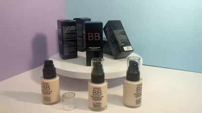 BB Cream Liquid Foundation Set 2Pcs with Makeup Sponge - Flawless Long-Lasting Medium Coverage Moisturizing Skin-Isolating Concealer for All Skin Types Women Natural & Light Beige Shades