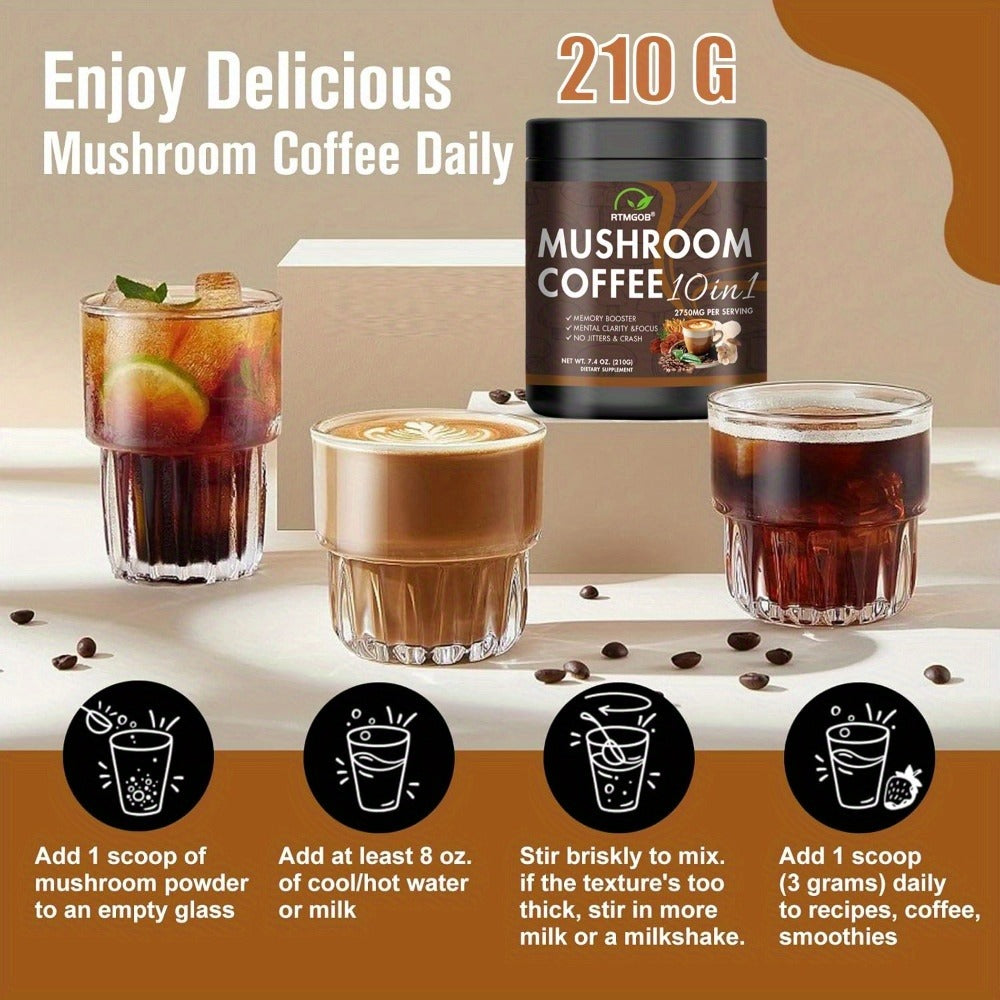 Mushroom Coffee Blend Powder Mushroom Coffee - Instant Coffee Blend of Ganoderma Lucidum, Cordyceps Sinensis, Lion'S Mane Mushroom, Birch Brown Pore Mushroom, And Chanterelle Mushroom - Mushroom Coffee Powder, Ideal for Gift Giving