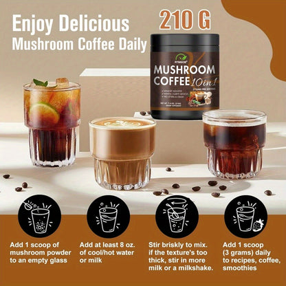 Mushroom Coffee Blend Powder 210g – Instant Coffee with Lion's Mane, Reishi, Cordyceps, Chaga & Chanterelle | 5-Mushroom Functional Coffee for Focus, Energy & Immune Support | Great Wellness Gift
