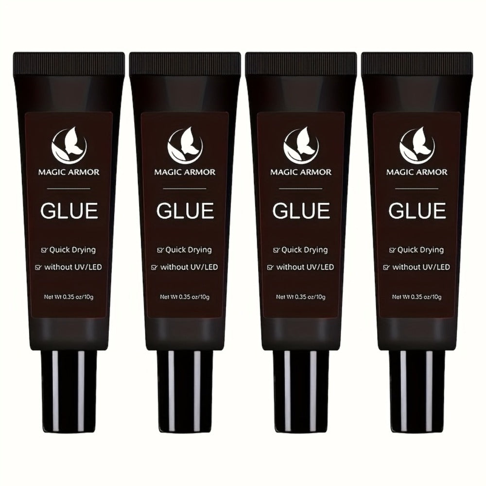 Nail Glue Extra Strong Fast Drying - 4 x 0.35 oz Professional Press On Nail Adhesive, 10-Second Bond, No UV Light Needed, Super Hold Long-Lasting Nail Tips Glue