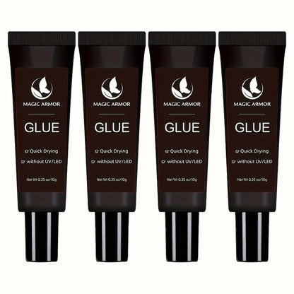 Nail Glue Extra Strong Fast Drying - 4 x 0.35 oz Professional Press On Nail Adhesive, 10-Second Bond, No UV Light Needed, Super Hold Long-Lasting Nail Tips Glue