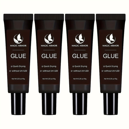 Nail Glue Extra Strong Fast Drying - 4 x 0.35 oz Professional Press On Nail Adhesive, 10-Second Bond, No UV Light Needed, Super Hold Long-Lasting Nail Tips Glue