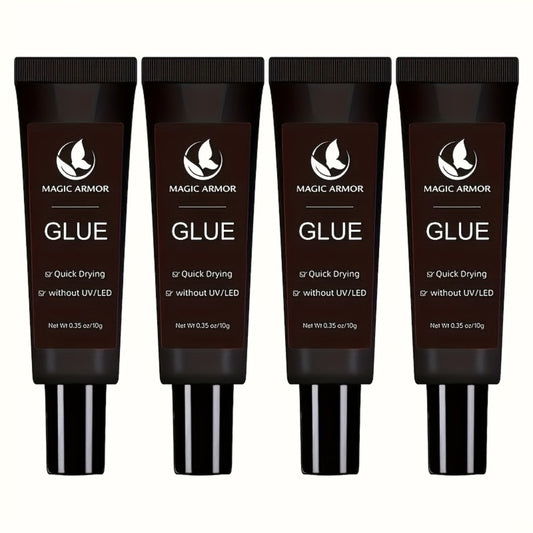Nail Glue Extra Strong Fast Drying - 4 x 0.35 oz Professional Press On Nail Adhesive, 10-Second Bond, No UV Light Needed, Super Hold Long-Lasting Nail Tips Glue