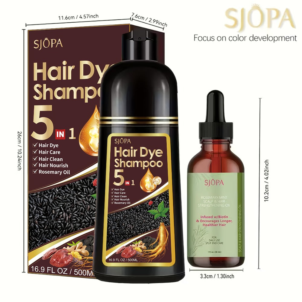 Hair Coloring Shampoo 5-in-1 Herbal Formula with Rosemary Oil - 100% Gray Hair Coverage Long Lasting Moisturizing Unisex Color Shampoo Set Black Brown Purple Red White Multi Color 500ml