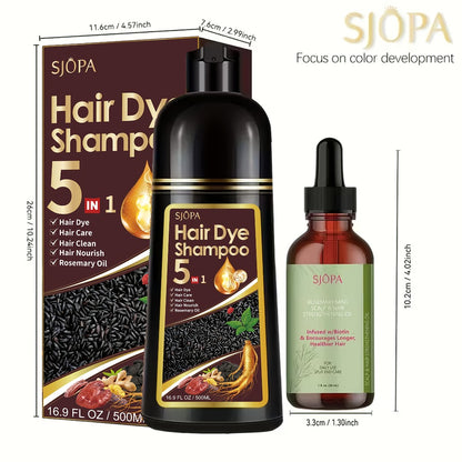 Hair Coloring Shampoo 5-in-1 Herbal Formula with Rosemary Oil - 100% Gray Hair Coverage Long Lasting Moisturizing Unisex Color Shampoo Set Black Brown Purple Red White Multi Color 500ml