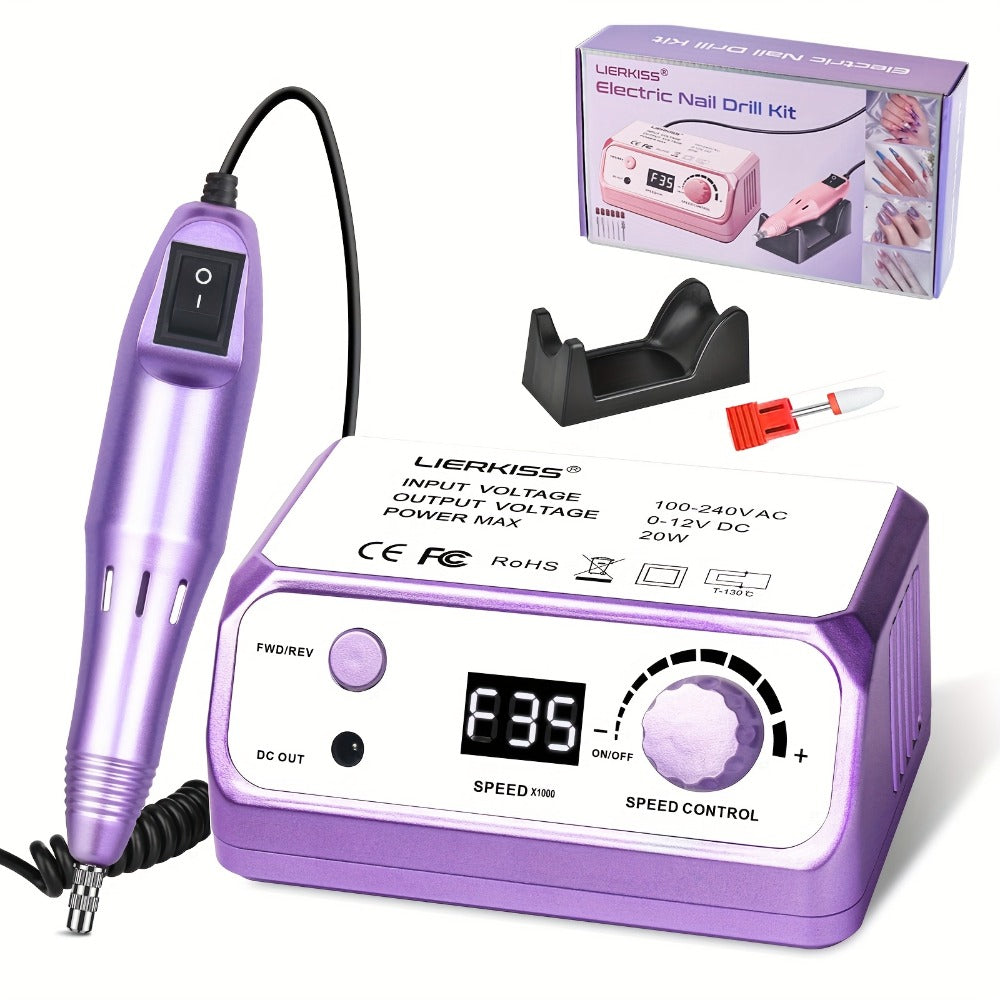 Electric Nail Drill 35000 RPM with 100 Sanding Bands and Drill Bits Kit for Acrylic Gel Nails Manicure Pedicure Salon Home Use Purple Pink Black