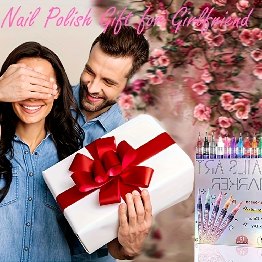 1set Nail Doodle Pen 12-color Nail Art Pens, Nail Art DIY Dot Stitching Pen, 3D Doodle Nail Art Pen, Nail Art Pen Set, Quick Drying, Suitable for Home And Salon DIY, Valentine's Day Nail Supplies Gift Graduation Gifts, Back to School.
