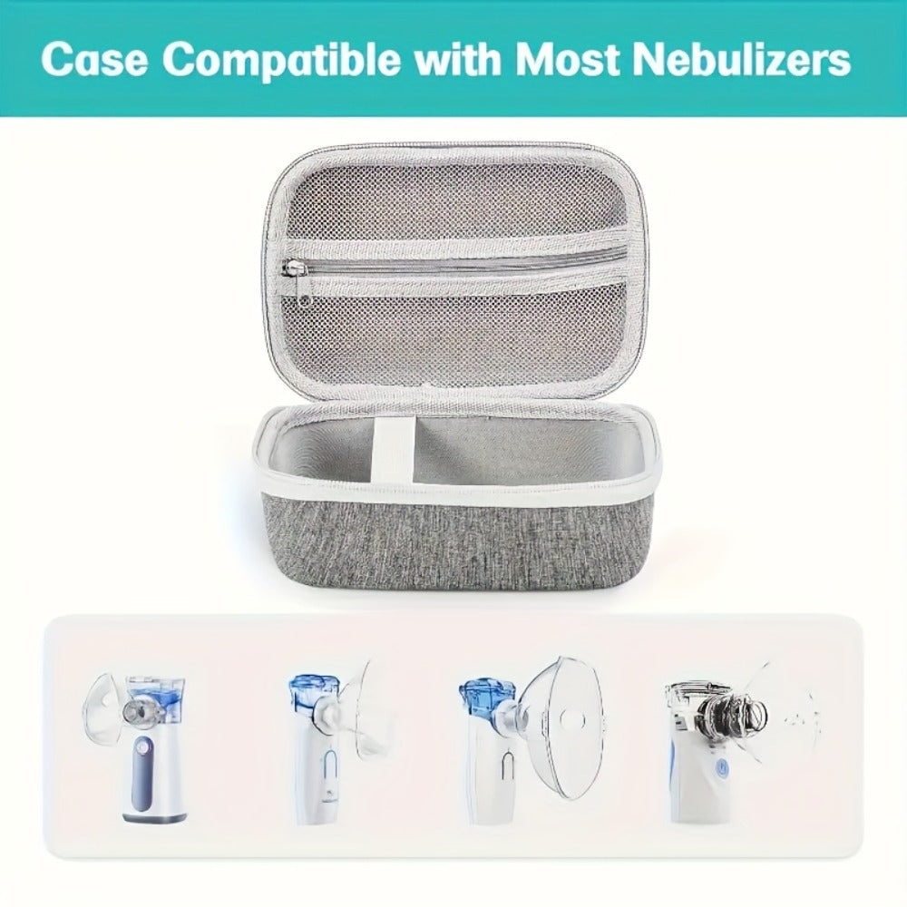 A Gray Hard Shell Storage Bag Made of EVA, Featuring Pockets And Multiple Compartments, Perfect for Travel And for home Use, Designed for Handheld Nebulizers, Humidifiers, Facial Steamers, And Pore Vacuum Cleaners