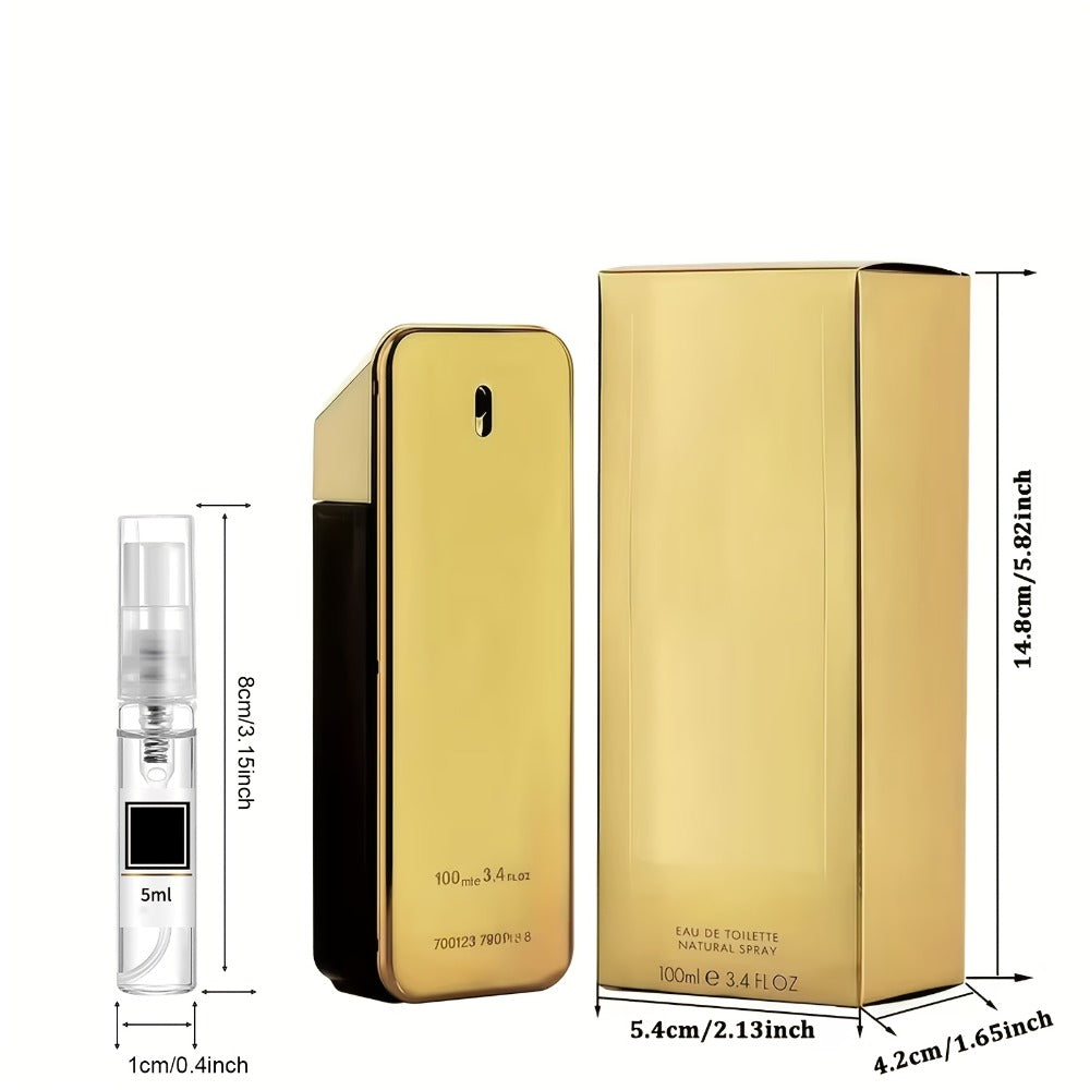 Men's Luxury Cologne 3.4oz Oriental Fragrance Long-Lasting Scent Golden Spray Portable Travel Daily Use Christmas Gift for Him 100ml