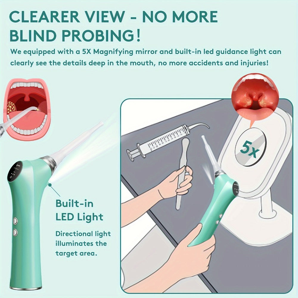 Tonsil Stone Remover Electric Vacuum Tonsil Stone Removal Kit with LED Light 3 Suction Modes 5X Magnifying Mirror Oral Irrigator Tool for Safe Gentle Tonsillolith Removal Adults