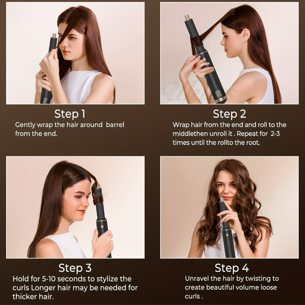 5-in-1 Hairstyler Round Brush Dryer Hair Dryer, Airstyler Curling Iron with Air, 3 Temperature Control, Hair Dryer Brush, Give Hair Volume, Straighten, Curl And Blow Dry Hair