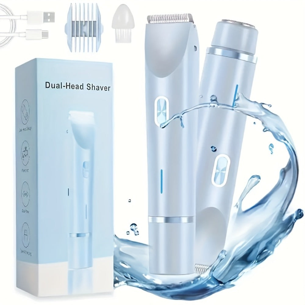 Electric Hair Trimmer 2-in-1 Rechargeable for Women - Dual Head Bikini Razor Face Shaver Body Arms Thighs USB Charging Stainless Steel Blade Cordless Hair Remover