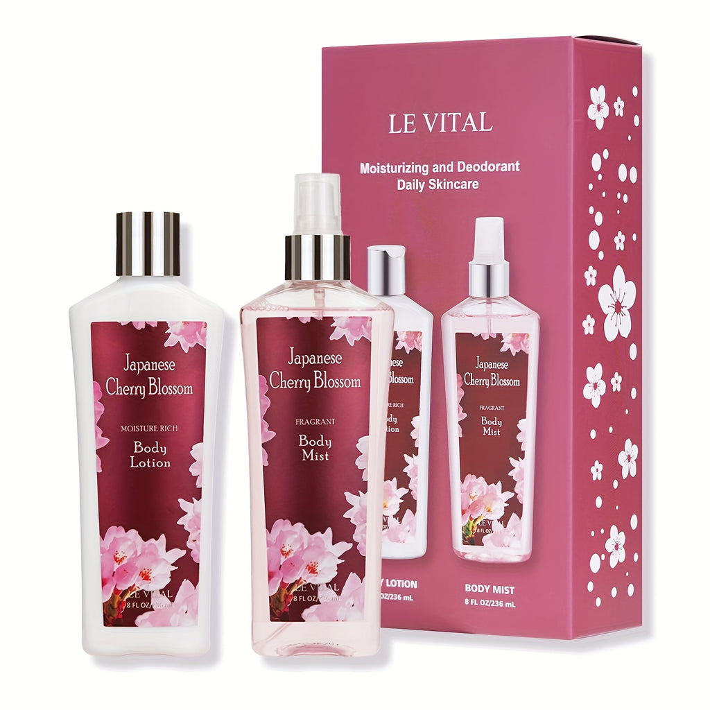 Cherry Blossom Fragrance Bath & Body Set | Body Lotion 8oz + Body Spray 8oz | Softens Skin, Retains Fragrance, Moisturizes And Refreshes. Suitable For All Seasons. A Thoughtful Valentine'S Gift For Mom, Wife, Sister Or Girlfriend!