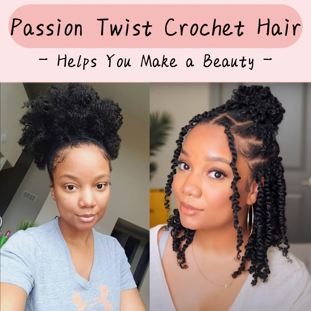 Passion Twist Crochet Hair 8-10 Inch 8 Packs Pre-twisted Passion Twist Hair Pre Looped Crochet Braids Short Twist Hair With Curly Ends Soft Bohemian Crochet Hair Extension For Women
