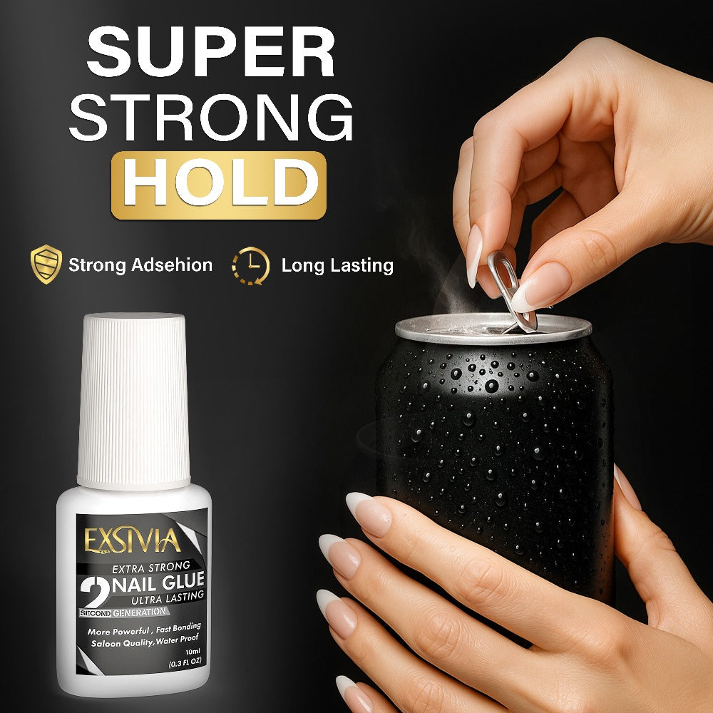 Super Strong Nail Glue for Press On Nails, Acrylic Nails & Nail Tips Exsivia 2nd Gen NailBond for Fake Nails, Extra Strength,Long Lasting, Brush on Adhesive, No Dehydrator or Primer Needed
