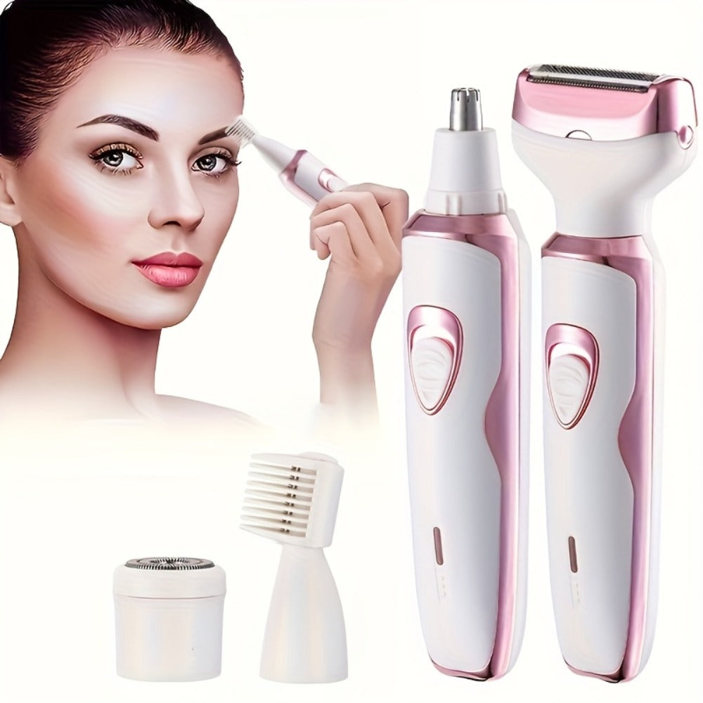 Women'S Electric Shaver, 4-In-1 Rechargeable Contouring Set, Suitable for Face, Nose, Legs And Armpits, Painless Bikini Trimmer, Portable Rechargeable Hair Shaver