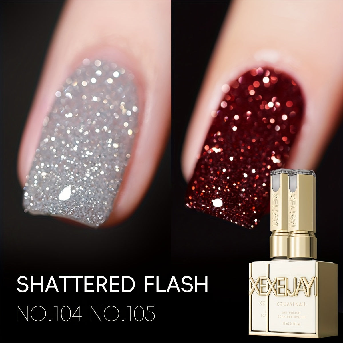 XEIJAYI Golden-Plated Bottle Silvery-Red Shattered Flash --- Nail Gel Silvery-Red Shattered Super Bright Explosive Shattered Sparkling Gel Nail Polish, Long-Lasting High Saturation Firm Gel Suitable for Salon Manicure Women'S Christmas Gift