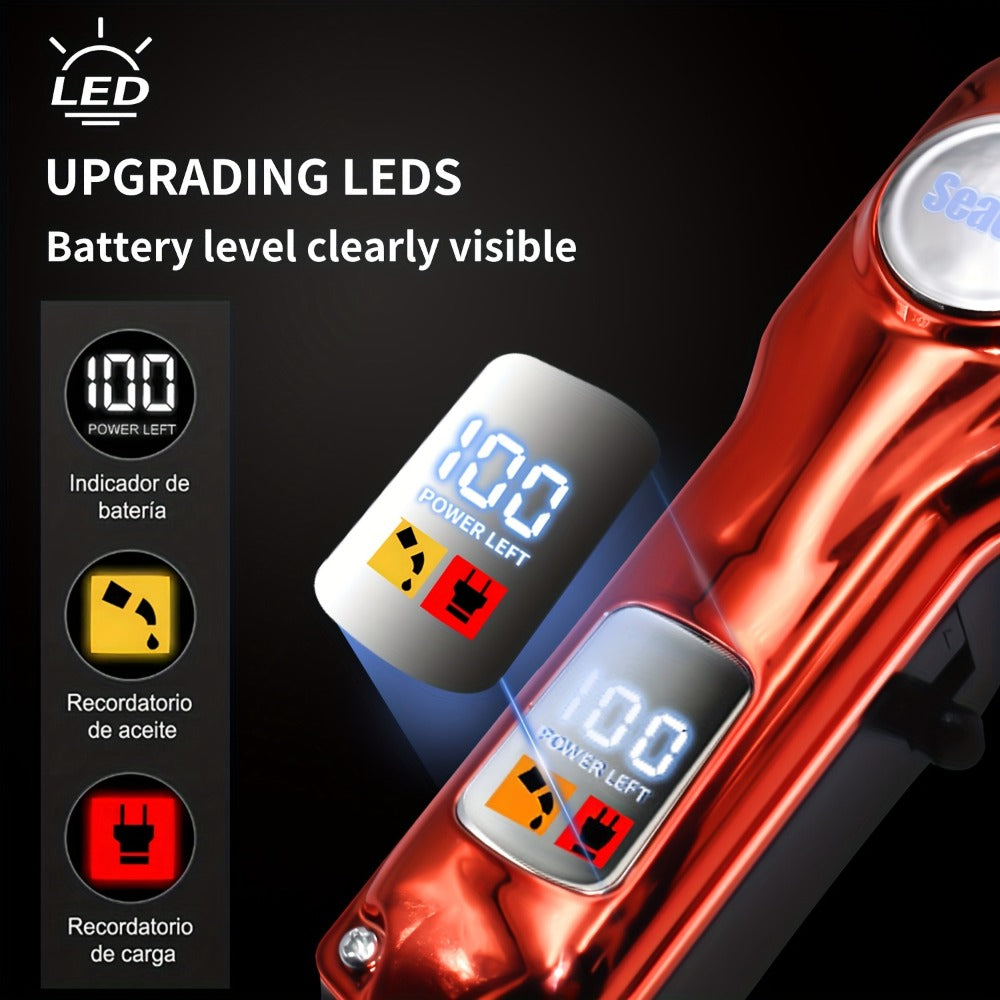 Men'S Professional Hair Clippers, And Rechargeable Electric Trimmer, Made with an ABS Body, Featuring a 900Mah Lithium Battery, USB Charging Capability, an LCD Display, And Comes with Limiting Combs And a Cleaning Brush