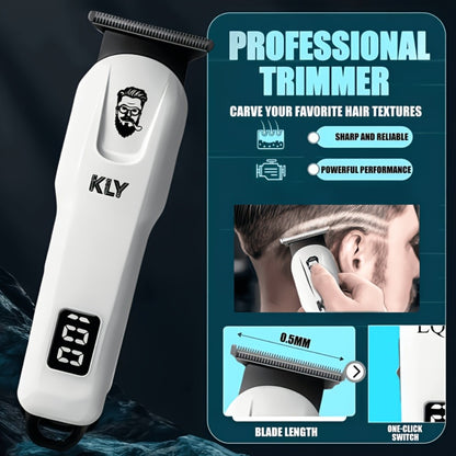 Professional Hair Clipper Set for Men — USB Rechargeable, Large-Capacity Battery, LCD Display, Reinforced White Design, Business Travel Essential, Gift for Dad & Son