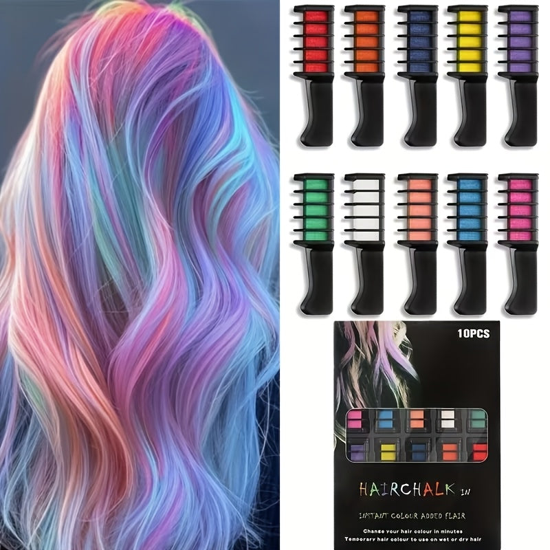 10color Hair Chalk Comb+1comb, Y2K Hair Chalk Comb, Temporary Washable Hair Color Dye for Birthday Halloween Christmas Stocking Stuffers, 11pcs Hair Chalk Comb