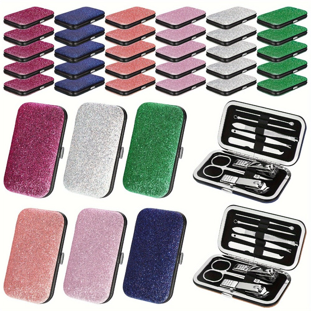 30 Sets Bulk Gifts for Women Manicure Set Bulk Professional Nail Care Kit Nail Clippers Kit 8in 1 Stainless Steel Pedicure Set with Travel Case for Women Men (Fine Glitter)