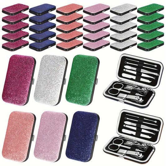 30 Sets Bulk Gifts for Women Manicure Set Bulk Professional Nail Care Kit Nail Clippers Kit 8in 1 Stainless Steel Pedicure Set with Travel Case for Women Men (Fine Glitter)