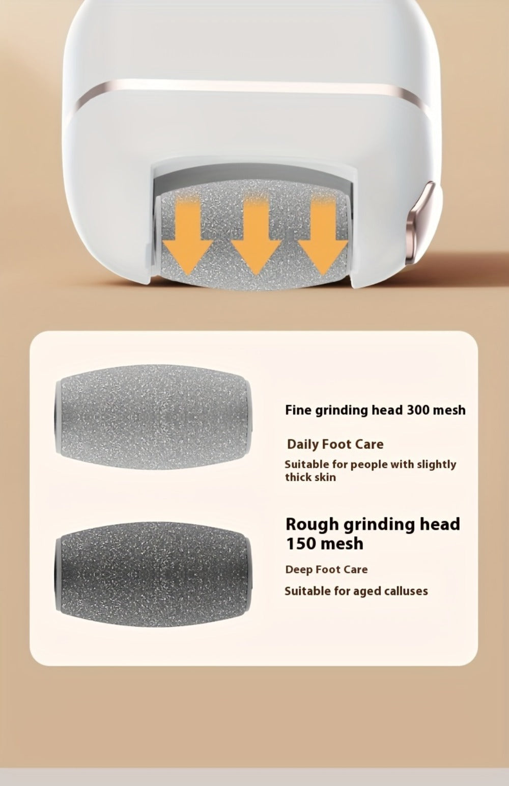 [Three Grinding Heads] Portable Rechargeable Electric Foot Grinder | Two Speeds, Thick Grinding Head for Thick Polishing, USB Charging, Easy to Use for Skin Care of Cracked and Dry Skin, Plastic Material, Battery, Brand: NUAN