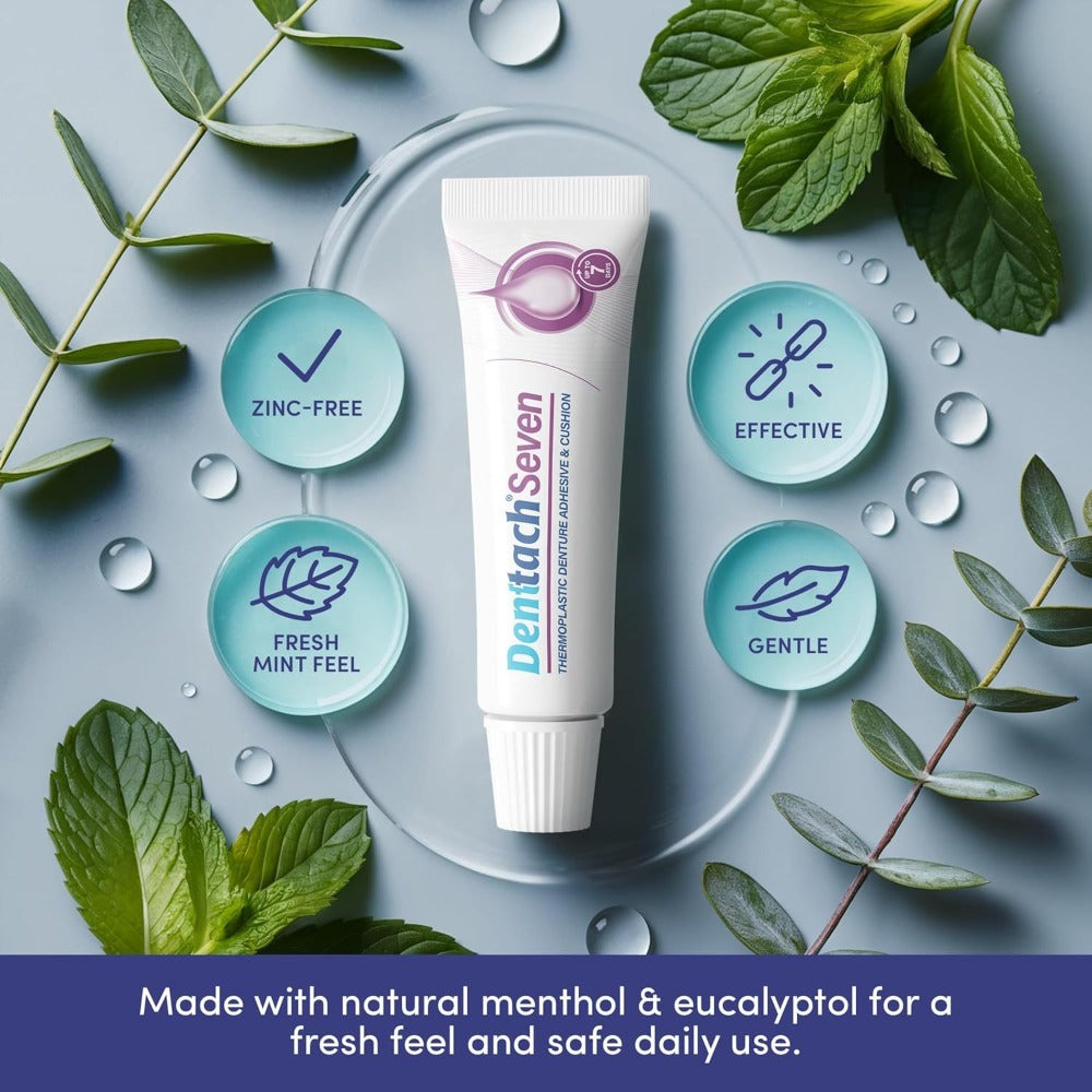 Denttach Denture Adhesive, Thermoplastic Cushion, Soft Reliner for Upper and Lower Dentures, Comfortable Cushioning Grip, Secure Denture Grip for Up to 7 Days, Non Glue, Zinc Free