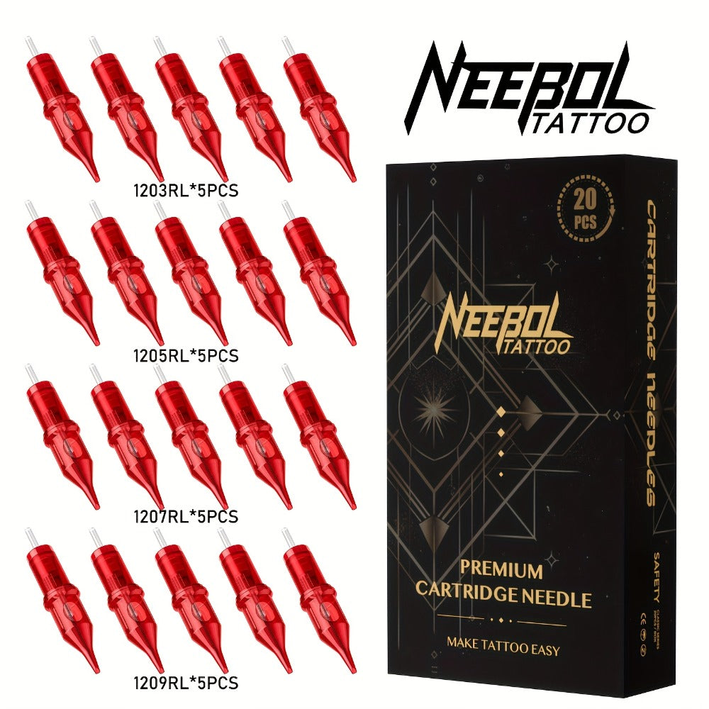 Round Liner & Shader Tattoo Cartridge Needles #10 #12 - Assorted Sizes for Tattooing, Disposable Cartridge Needle Set for Tattoo Supplies & Machine Kits, 20/50pcs