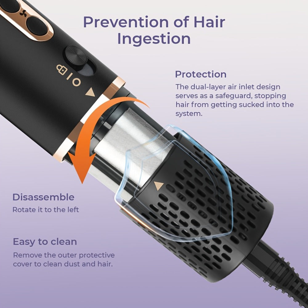 6-IN-1 Multi-Functional Hot Air Comb, Negative Ion Hair Dryer Brush And Styler, 110, 000 RPM High-speed, Frizz-free Hot Air for Rapid Drying, Air Styling Comb, Curling Iron, Straightener, Auto-winding Curling Rod, Foldable Handle, with A Storage Bag