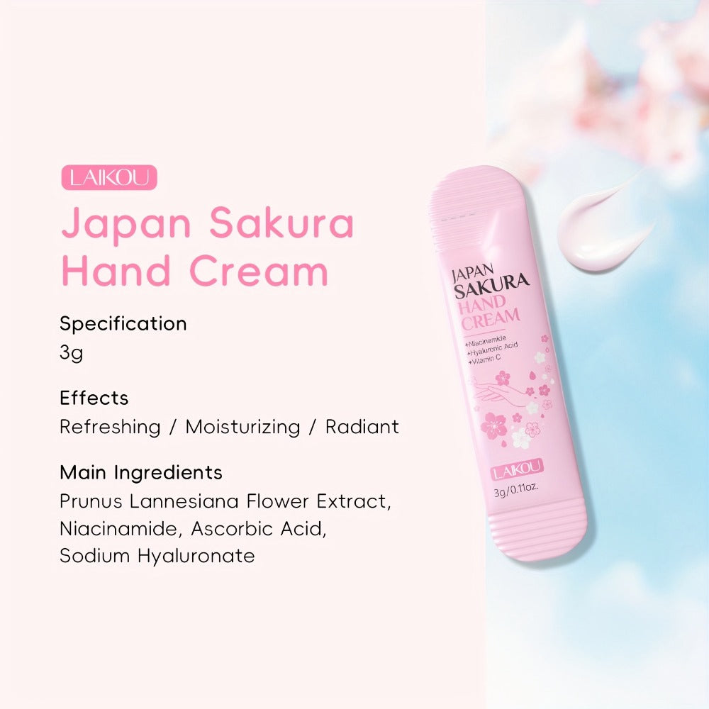 Cherry Blossom Hand Cream 20pcs — LAIKOU Japanese Sakura Moisturizing Hand Cream with Glycerin & Vitamin C, Lightweight Portable Travel Size | Mother's Day Gift Set
