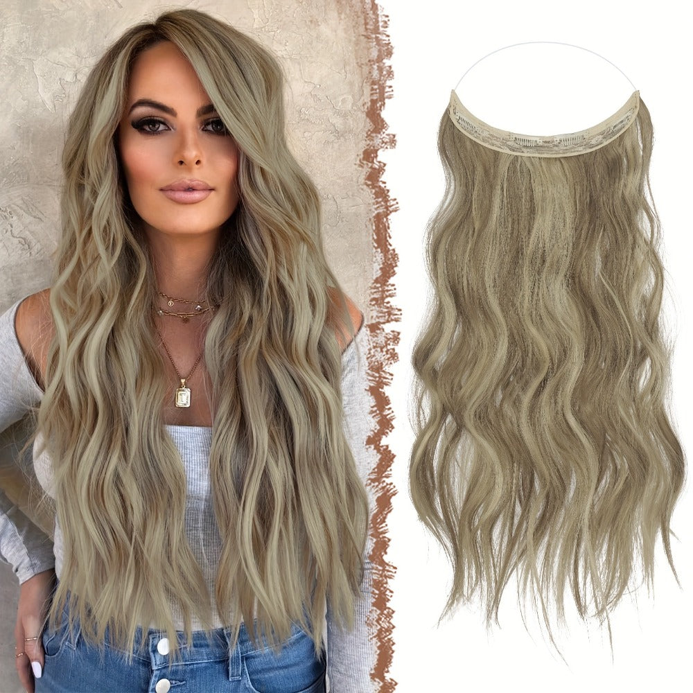 Invisible Wire Hair Extensions for Women Synthetic Wavy Wig with Clear Wire 18 Inch Multi-Color Balayage Highlight Natural Look Glueless No Damage Easy Apply