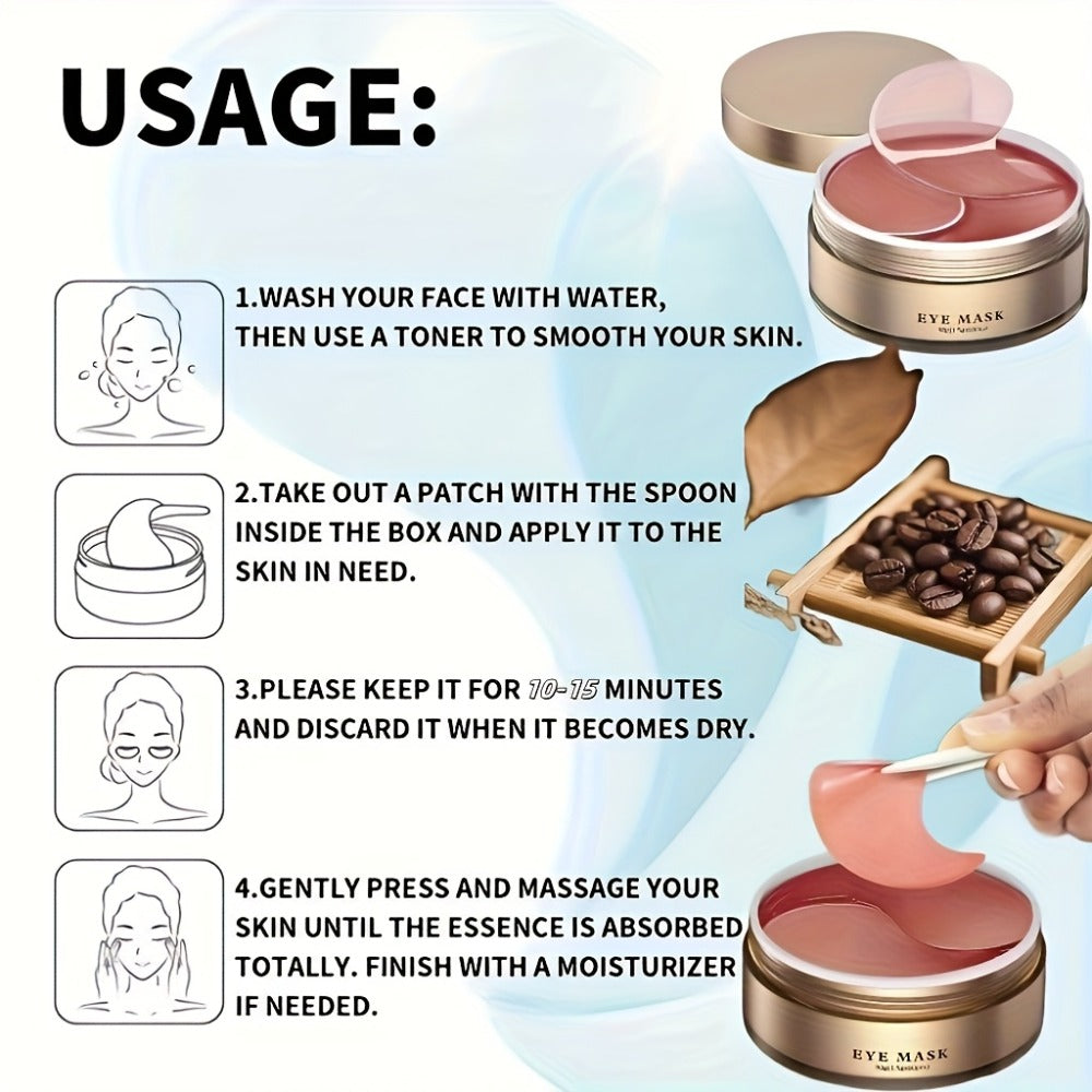 60pcs/120pcs Caffeine Eye Mask Containing Hyaluronic Acid And Collagen, Containing Glycerin, Collagen, Hyaluronic Acid, Nourishing Eye Skin, Long-lasting Moisturizing, Suitable for All Light Beige Types, Hypoallergenic, Holiday Surprise Gift