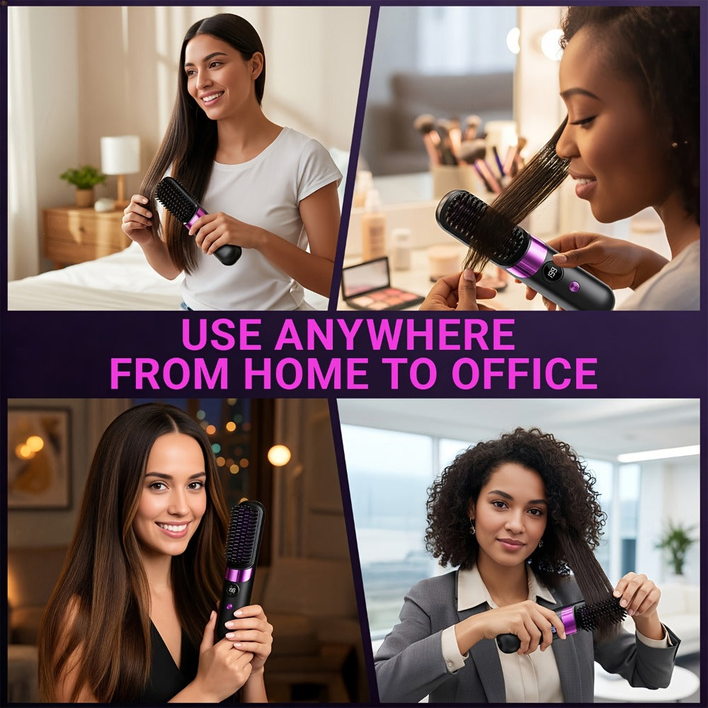 Ionic Hair Straightener Brush, USB-C Rechargeable And Adjustable Temperature - 3-In-1 Straightener for Frizz Control And Shine, Anti-Scald | Salon Results at Home