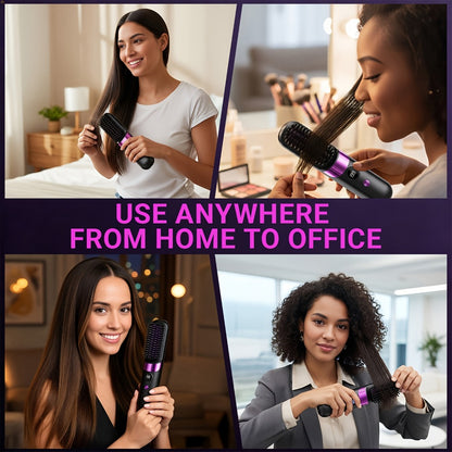Hair Straightener Brush Ionic USB-C Rechargeable 3-in-1 Straightener Curler Styler – Adjustable Temperature, Anti-Scald, Frizz Control & Shine, Salon Results at Home