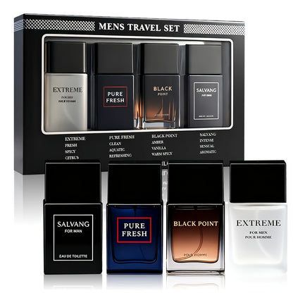 EDT Cologne Gift Set for Men 4 Piece Variety | 4 Different Scents Long Lasting Fragrance Mini Bottles 0.85oz Each | Holiday Birthday Dating Party Gift Box