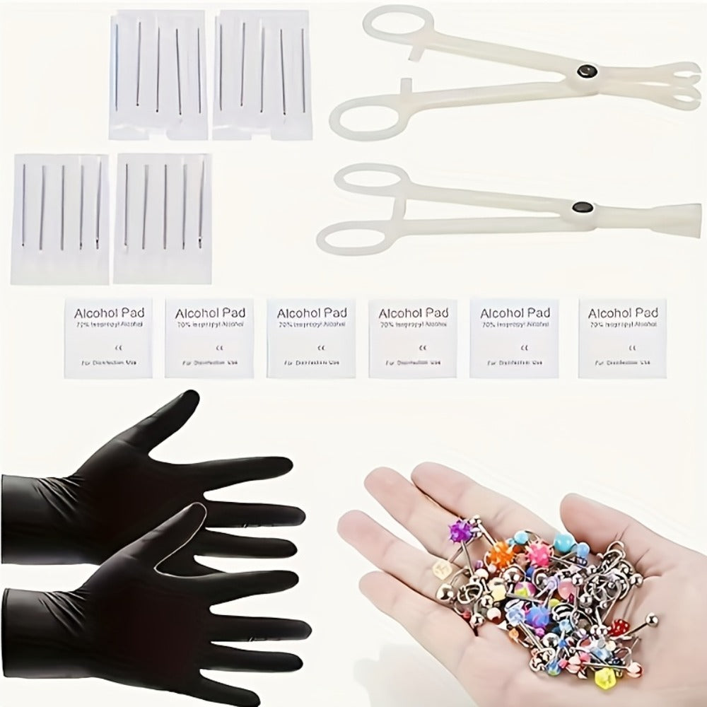 Piercing Kit Stainless Steel Professional Body Piercing Set with Needles Clamps and Piercing Tools Complete DIY Home Piercing Supplies for Ear Nose Navel Lip Tongue Piercing