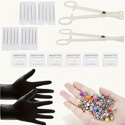 Piercing Kit Stainless Steel Professional Body Piercing Set with Needles Clamps and Piercing Tools Complete DIY Home Piercing Supplies for Ear Nose Navel Lip Tongue Piercing