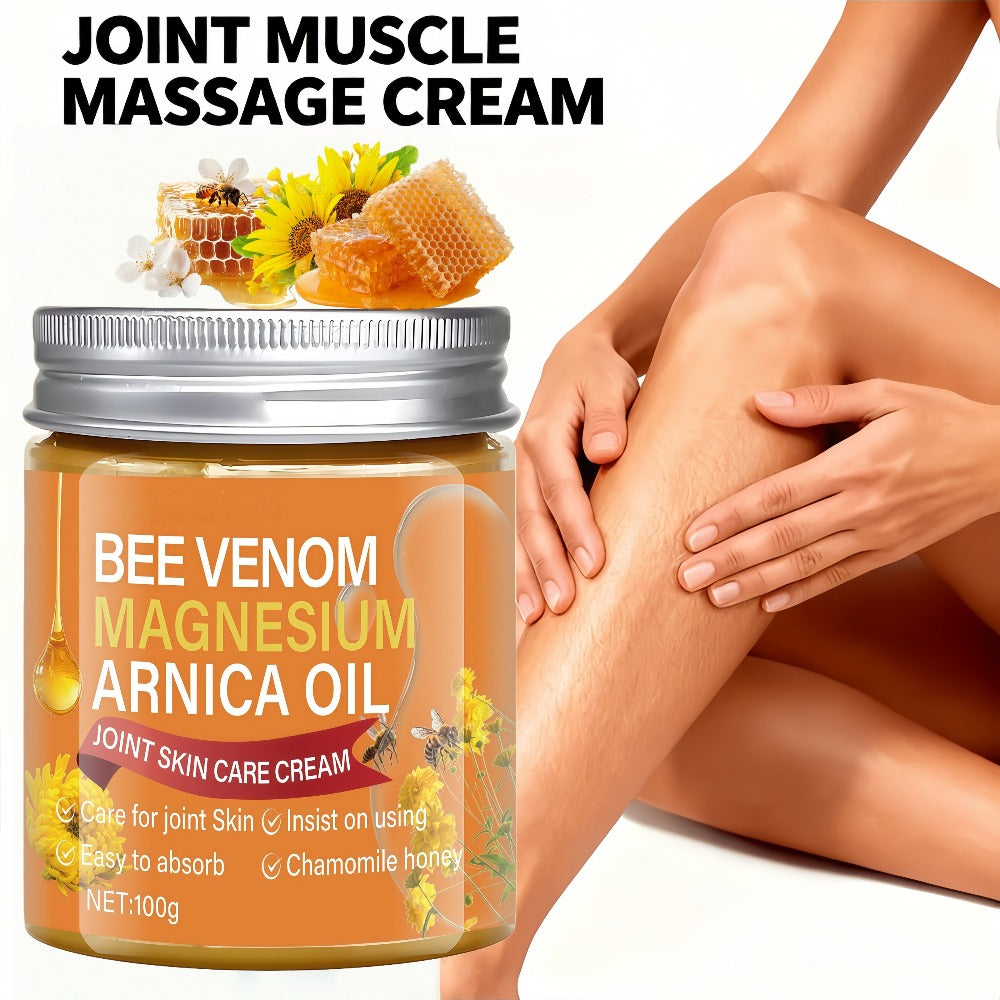 Bee Venom & Magnesium Massage Cream with Camellia Oil | Lightweight Moisturizing & Protective Formula, Body Care, Body-Nourishing Magnesium Cream for Back, Knees, And Elbows, Improves Light Beige Elasticity & Comfort