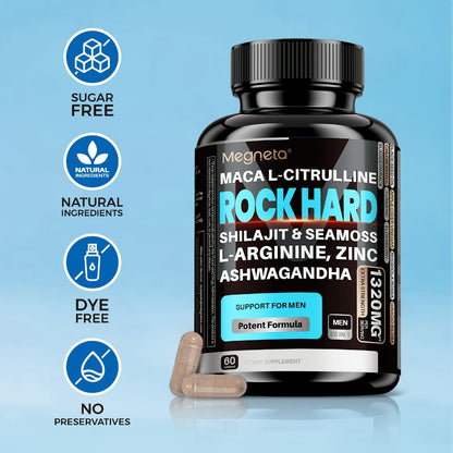 Men's Strength, Energy & Vitality Supplement with Shilajit, Ashwagandha, Maca, Sea Moss & L-Arginine – Day & Night Support Formula for Men, 60 Capsules 30-Day Supply