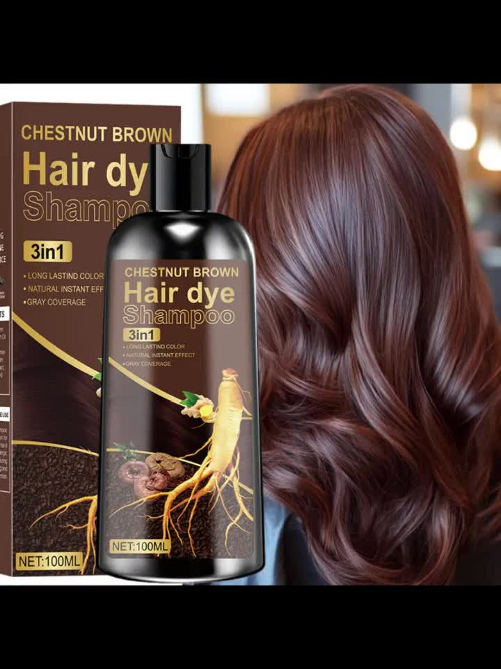 Natural Plant Extract Hair Coloring Shampoo 3.38oz | Deep Moisturizing Long-Lasting Color | Scalp-Safe Gray Coverage for Men & Women | Black Brown Chestnut