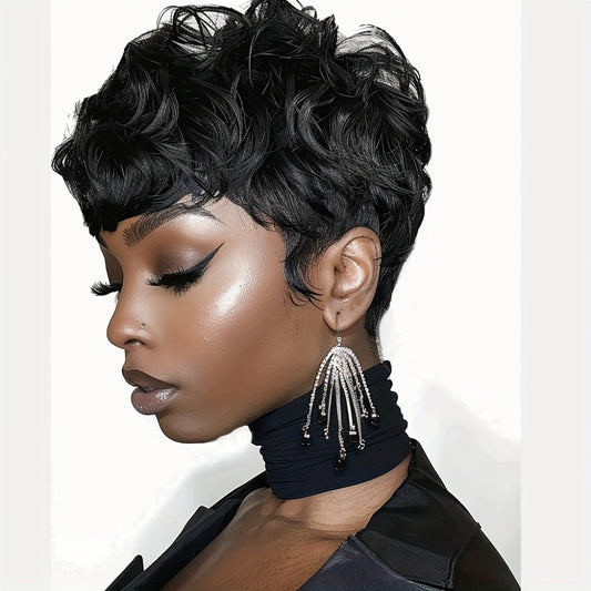 Short Wigs for Short Curly Pixie Cut Wigs with Bangs Pixie Wig Fluffy Heat Resistant Synthetic Fiber Wigs Natural Daily Full Machine Hair Replacement Wigs