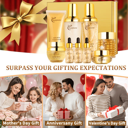 Collagen Skincare Set 9pcs Korean Facial Serum Moisturizer Cream Hyaluronic Acid Firming Hydrating Luxury Gift Box for All Skin Types