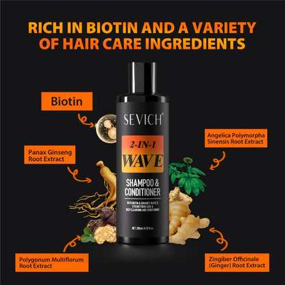 Biotin Wave Shampoo & Pomade 2-in-1 for Men - 360 Wave Deep Cleansing Conditioning Hair Product - Strengthens Hair, Defines Waves with Glycerin Formula, 200ml