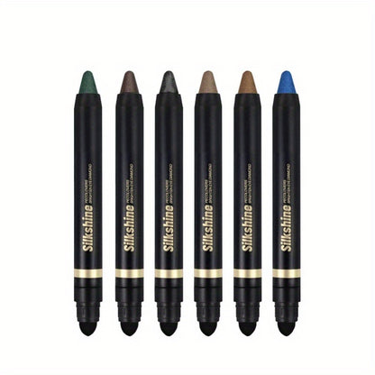 Eyeshadow Stick Set 6pcs Dual-Tipped with Brush Shimmer Glitter Eye Contouring Highlighting Pencil Multicolor Easy Apply Eye Makeup Kit