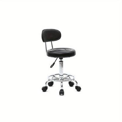 Adjustable Salon Stool with Back & Footrest – 360° Swivel Chair Height 18.9"-22.8"